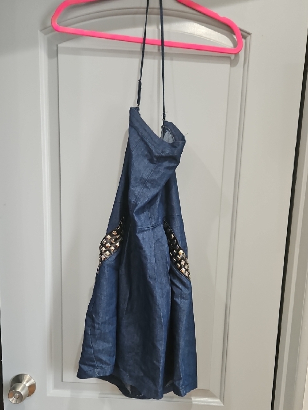 Denim Hooded Vest with Studded Pocket Detail - Blue